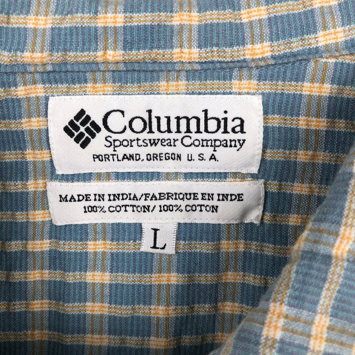 90s-00'S Columbia Seersucker Short-Sleeve Cotton Check Shirt, Boxy Shirt, Men's Size L (Equivalent), Vintage cotton Blue type light blue Vintage Second Hand