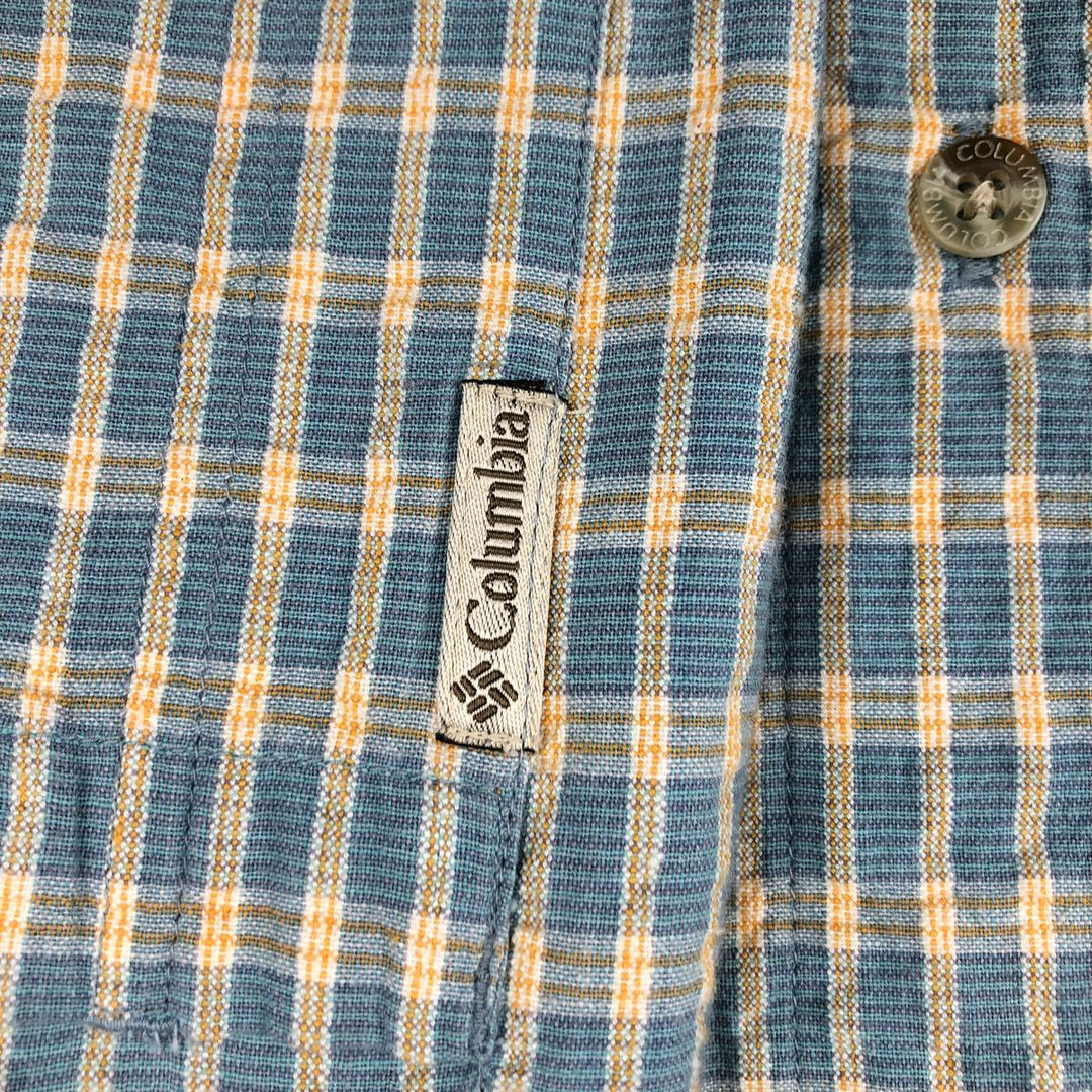 90s-00'S Columbia Seersucker Short-Sleeve Cotton Check Shirt, Boxy Shirt, Men's Size L (Equivalent), Vintage cotton Blue type light blue Vintage Second Hand