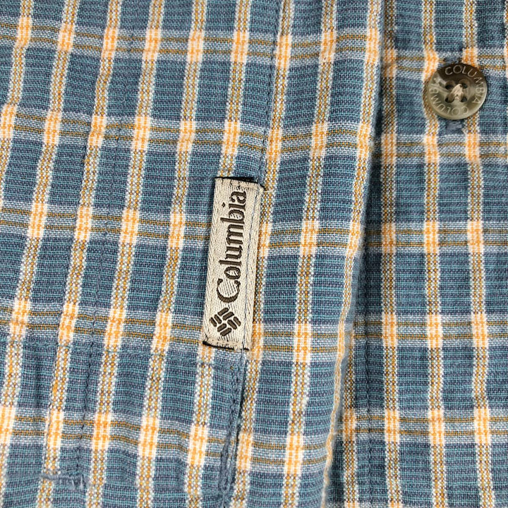 90s-00'S Columbia Seersucker Short-Sleeve Cotton Check Shirt, Boxy Shirt, Men's Size L (Equivalent), Vintage cotton Blue type light blue Vintage Second Hand