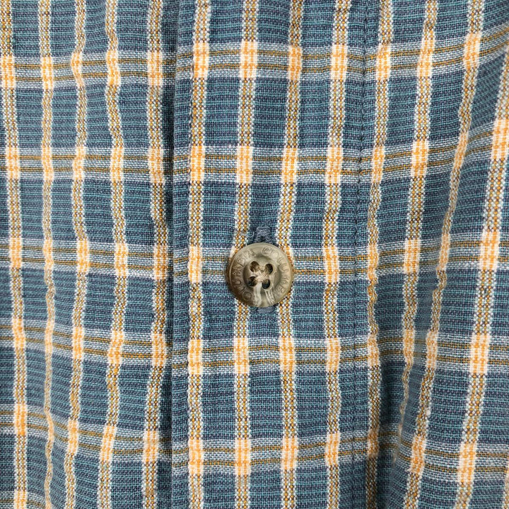 90s-00'S Columbia Seersucker Short-Sleeve Cotton Check Shirt, Boxy Shirt, Men's Size L (Equivalent), Vintage cotton Blue type light blue Vintage Second Hand