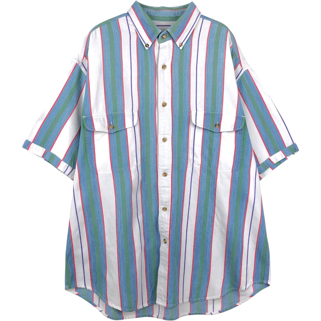 80s-90'S Eddie Bauer Black Tag Multi-Striped Short-Sleeve Button-Down Striped Shirt, Men's XL (approx.), Vintage cotton blue type Vintage Second Hand