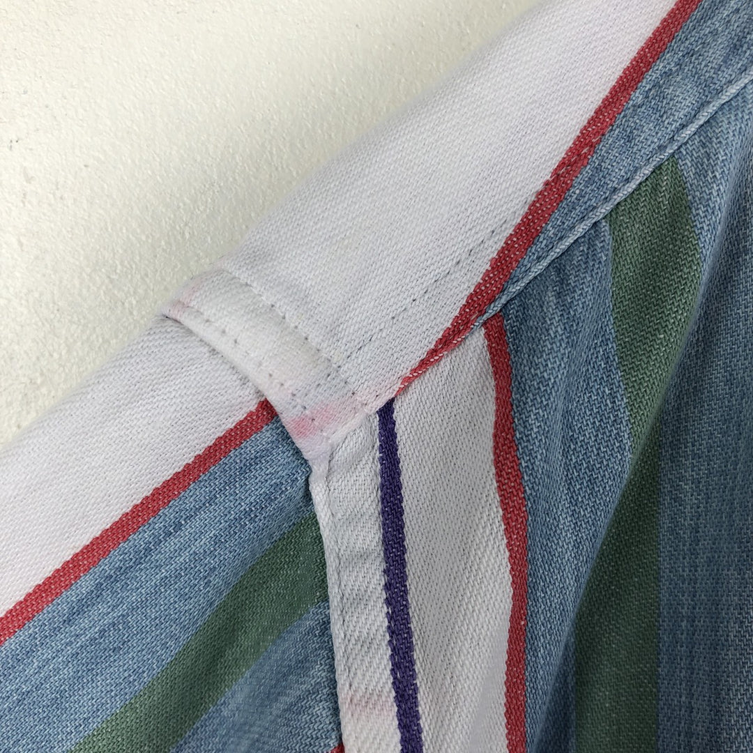 80s-90'S Eddie Bauer Black Tag Multi-Striped Short-Sleeve Button-Down Striped Shirt, Men's XL (approx.), Vintage cotton blue type Vintage Second Hand