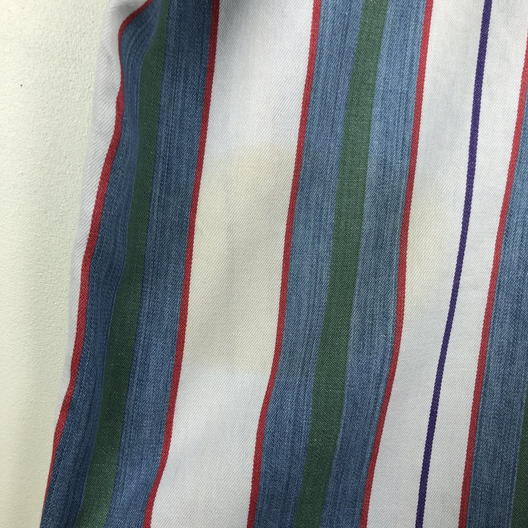 80s-90'S Eddie Bauer Black Tag Multi-Striped Short-Sleeve Button-Down Striped Shirt, Men's XL (approx.), Vintage cotton blue type Vintage Second Hand