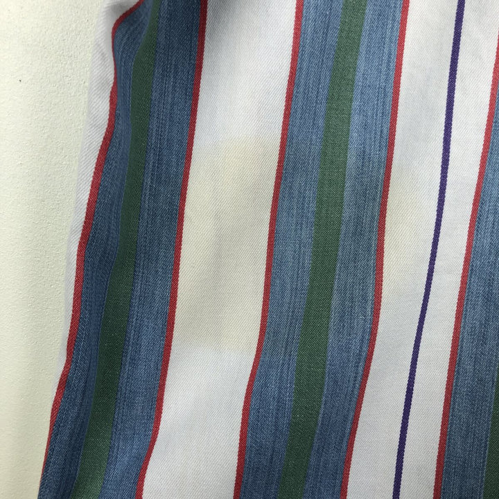 80s-90'S Eddie Bauer Black Tag Multi-Striped Short-Sleeve Button-Down Striped Shirt, Men's XL (approx.), Vintage cotton blue type Vintage Second Hand