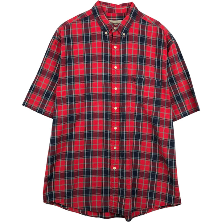 Eddie Bauer short sleeve button down check shirt, men's XL size cotton red type Vintage Second Hand