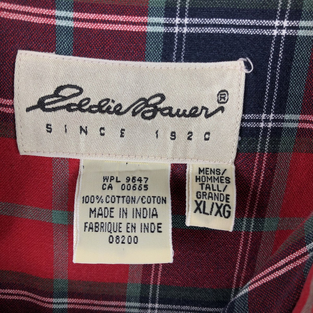 Eddie Bauer short sleeve button down check shirt, men's XL size cotton red type Vintage Second Hand