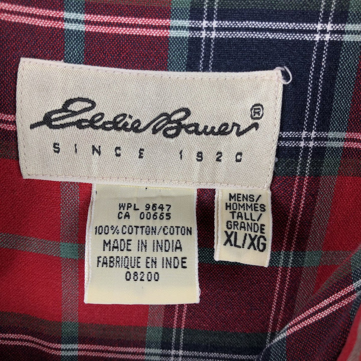 Eddie Bauer short sleeve button down check shirt, men's XL size cotton red type Vintage Second Hand