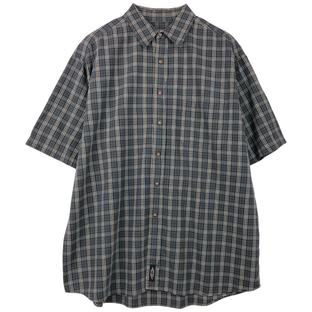 Eddie Bauer short-sleeved cotton check shirt, men's XL size cotton dark green Vintage Second Hand