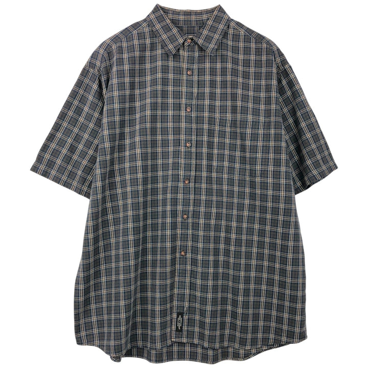 Eddie Bauer short-sleeved cotton check shirt, men's XL size cotton dark green Vintage Second Hand