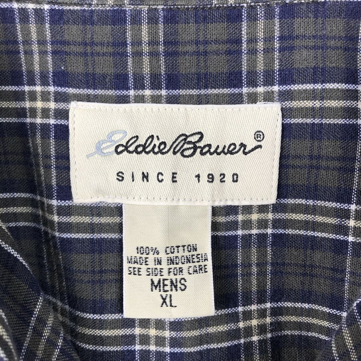 Eddie Bauer short-sleeved cotton check shirt, men's XL size cotton dark green Vintage Second Hand