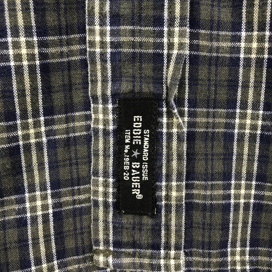Eddie Bauer short-sleeved cotton check shirt, men's XL size cotton dark green Vintage Second Hand
