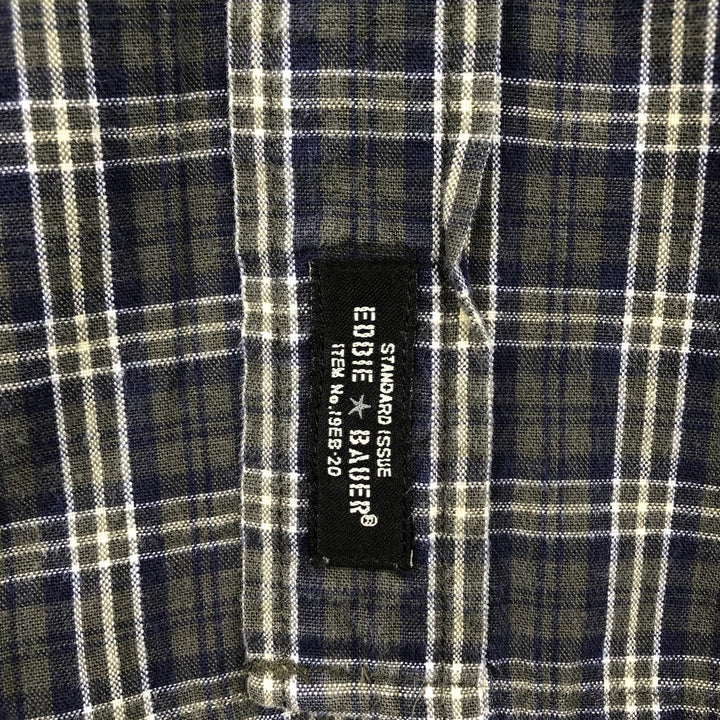 Eddie Bauer short-sleeved cotton check shirt, men's XL size cotton dark green Vintage Second Hand