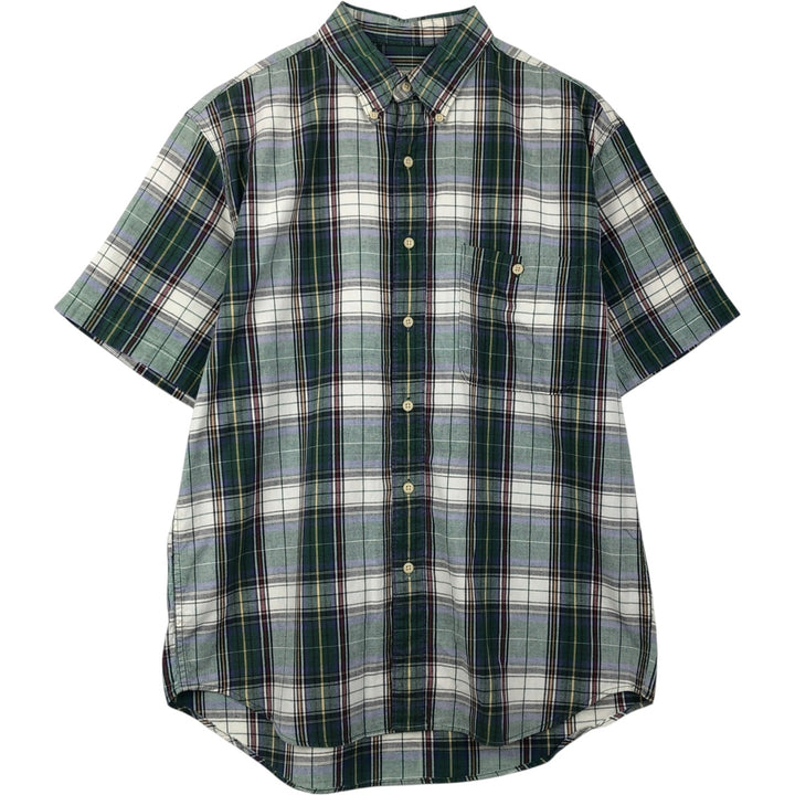 Eddie Bauer short sleeve button down check shirt, men's size M cotton green type Vintage Second Hand