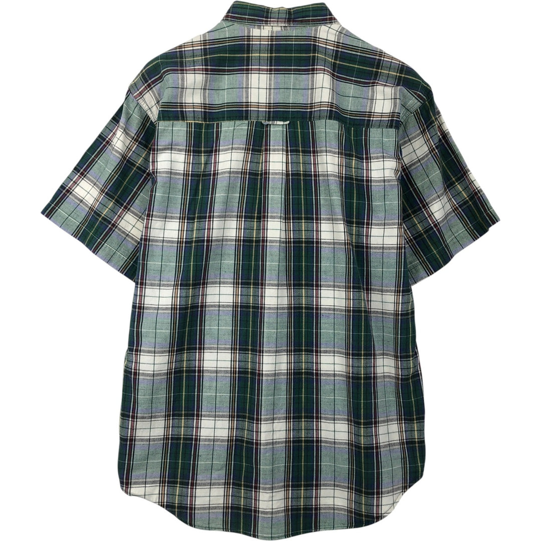 Eddie Bauer short sleeve button down check shirt, men's size M cotton green type Vintage Second Hand