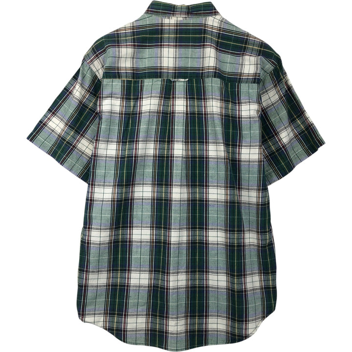 Eddie Bauer short sleeve button down check shirt, men's size M cotton green type Vintage Second Hand