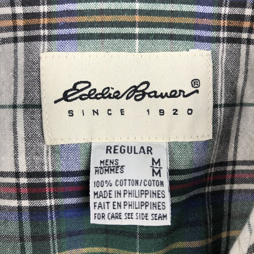 Eddie Bauer short sleeve button down check shirt, men's size M cotton green type Vintage Second Hand