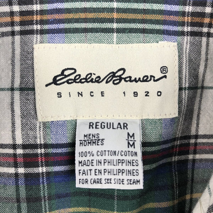 Eddie Bauer short sleeve button down check shirt, men's size M cotton green type Vintage Second Hand