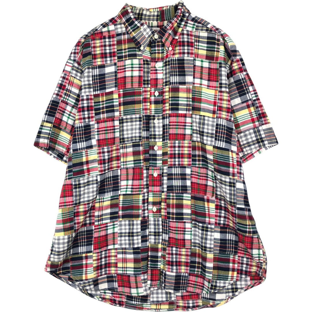 Brooks Brothers 346 Patchwork Short Sleeve Button-Down Check Shirt, Men's XL cotton red type Vintage Second Hand