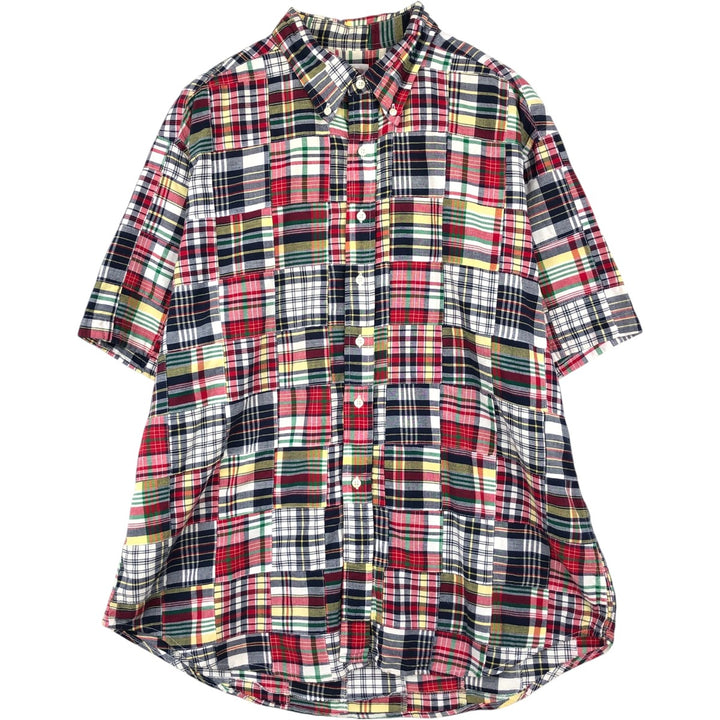Brooks Brothers 346 Patchwork Short Sleeve Button-Down Check Shirt, Men's XL cotton red type Vintage Second Hand