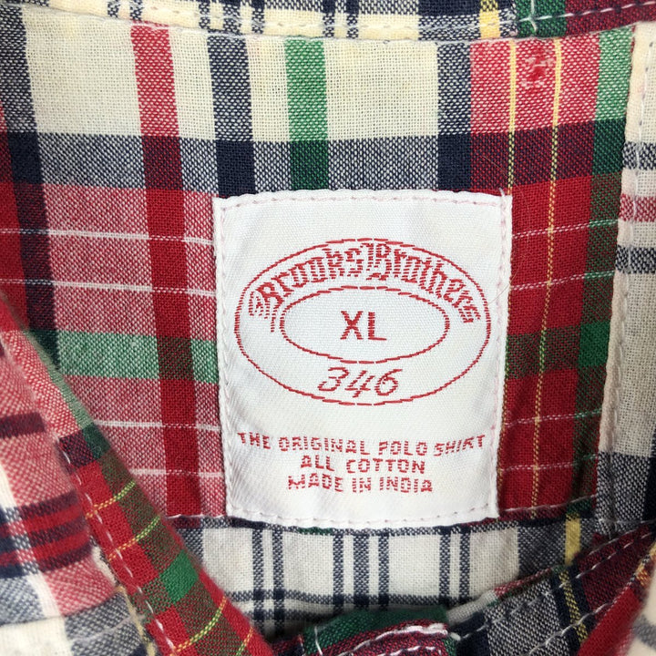 Brooks Brothers 346 Patchwork Short Sleeve Button-Down Check Shirt, Men's XL cotton red type Vintage Second Hand