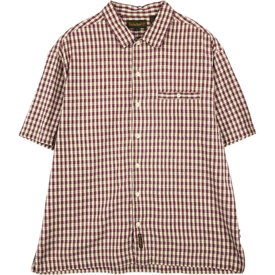 90s-00'S Timberland Seersucker Short-Sleeve Cotton Check Shirt, Boxy Shirt, Men's Size XL (Equivalent), Vintage cotton red type Vintage Second Hand