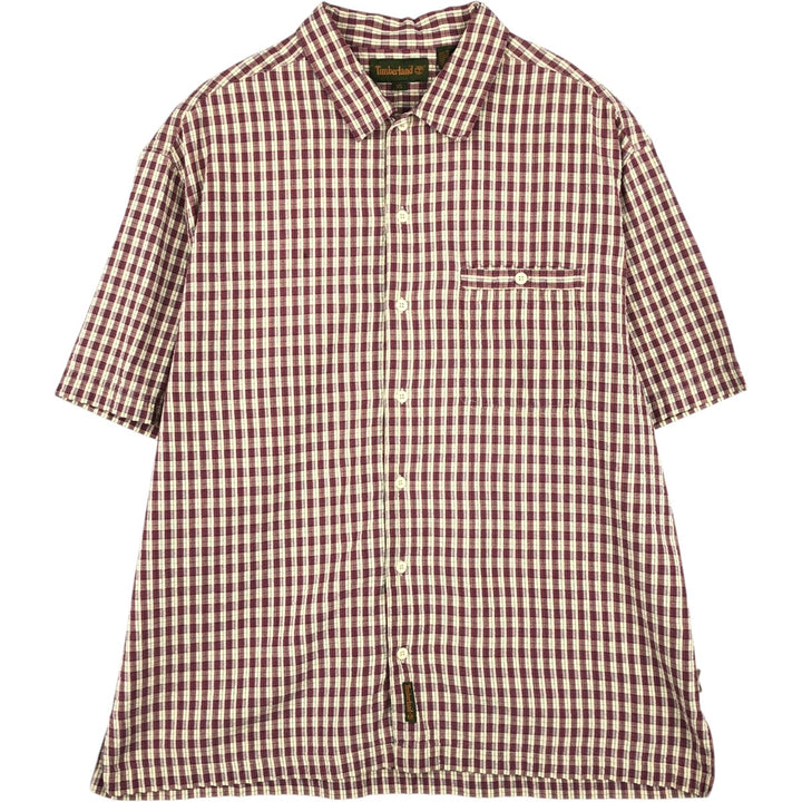 90s-00'S Timberland Seersucker Short-Sleeve Cotton Check Shirt, Boxy Shirt, Men's Size XL (Equivalent), Vintage cotton red type Vintage Second Hand