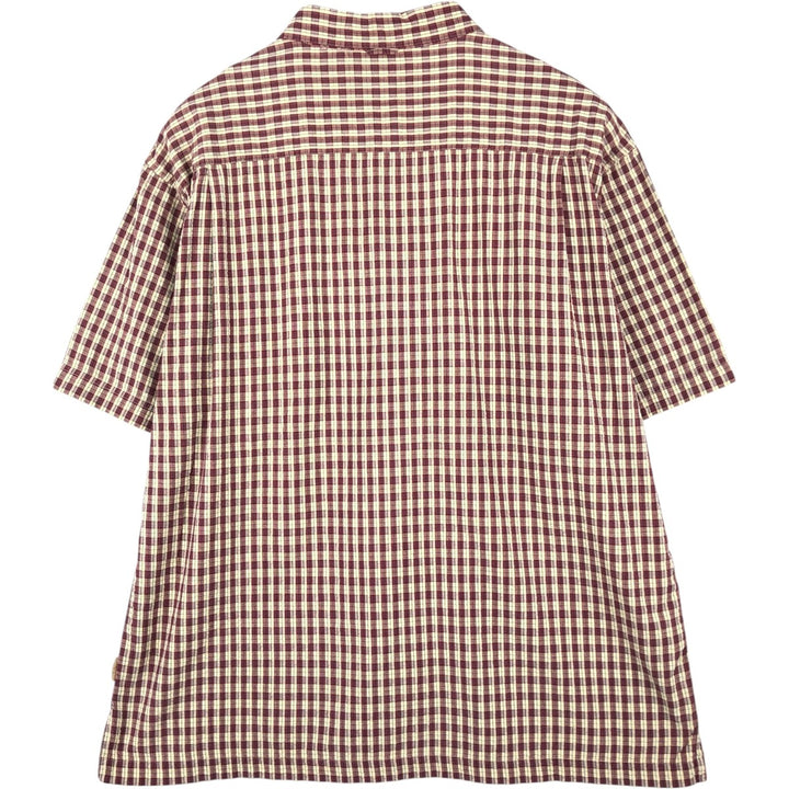 90s-00'S Timberland Seersucker Short-Sleeve Cotton Check Shirt, Boxy Shirt, Men's Size XL (Equivalent), Vintage cotton red type Vintage Second Hand