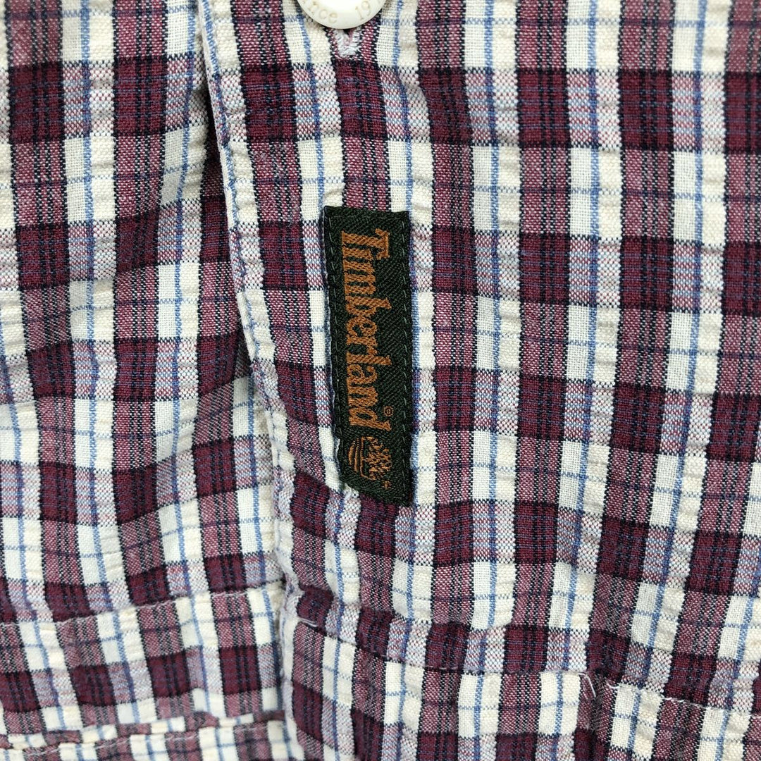90s-00'S Timberland Seersucker Short-Sleeve Cotton Check Shirt, Boxy Shirt, Men's Size XL (Equivalent), Vintage cotton red type Vintage Second Hand