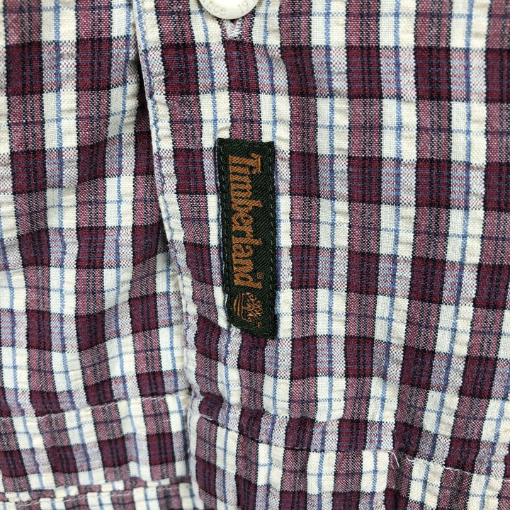 90s-00'S Timberland Seersucker Short-Sleeve Cotton Check Shirt, Boxy Shirt, Men's Size XL (Equivalent), Vintage cotton red type Vintage Second Hand