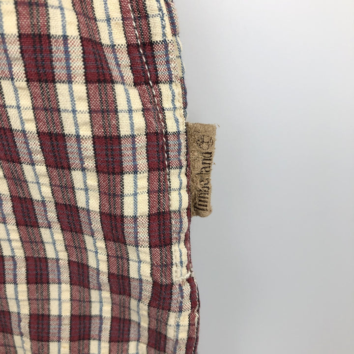 90s-00'S Timberland Seersucker Short-Sleeve Cotton Check Shirt, Boxy Shirt, Men's Size XL (Equivalent), Vintage cotton red type Vintage Second Hand