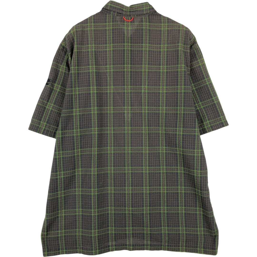 90s-00'S Timberland Check Pattern Seersucker Short-Sleeve Poly-Cotton Boxy Shirt, Men's XL (approx.) polyester Charcoal Vintage Second Hand