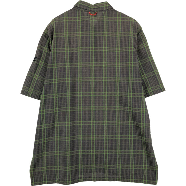 90s-00'S Timberland Check Pattern Seersucker Short-Sleeve Poly-Cotton Boxy Shirt, Men's XL (approx.) polyester Charcoal Vintage Second Hand
