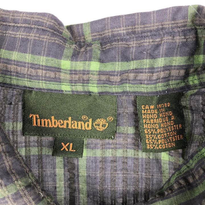 90s-00'S Timberland Check Pattern Seersucker Short-Sleeve Poly-Cotton Boxy Shirt, Men's XL (approx.) polyester Charcoal Vintage Second Hand