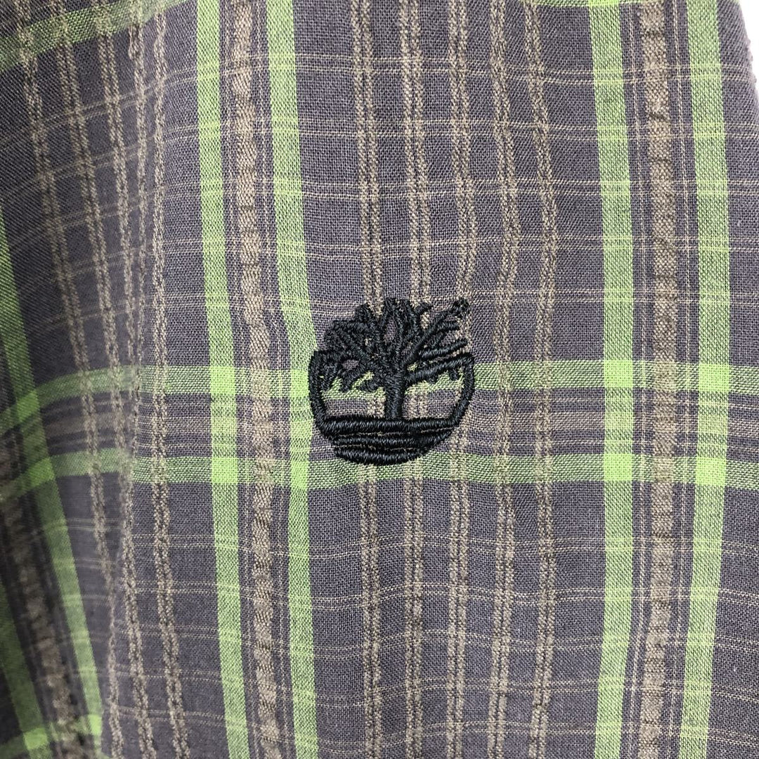 90s-00'S Timberland Check Pattern Seersucker Short-Sleeve Poly-Cotton Boxy Shirt, Men's XL (approx.) polyester Charcoal Vintage Second Hand