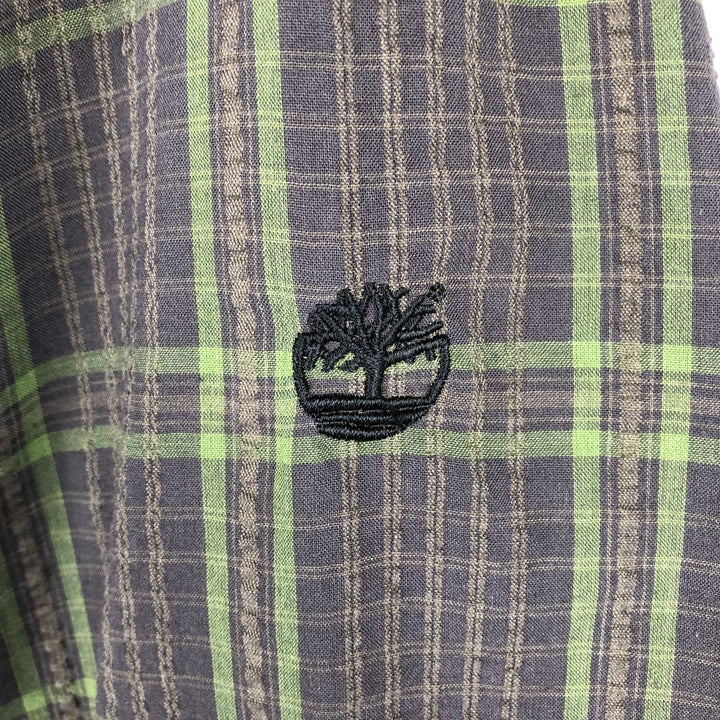 90s-00'S Timberland Check Pattern Seersucker Short-Sleeve Poly-Cotton Boxy Shirt, Men's XL (approx.) polyester Charcoal Vintage Second Hand