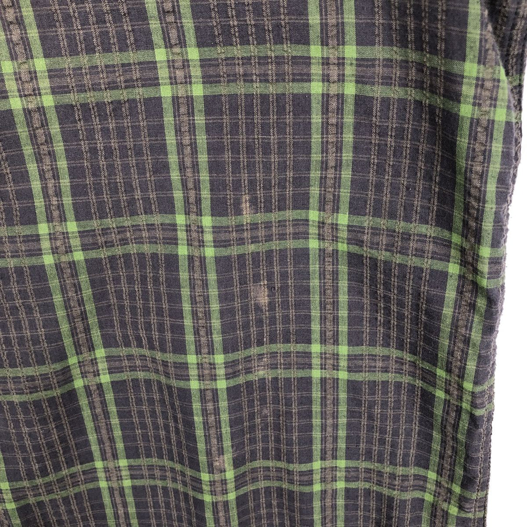 90s-00'S Timberland Check Pattern Seersucker Short-Sleeve Poly-Cotton Boxy Shirt, Men's XL (approx.) polyester Charcoal Vintage Second Hand