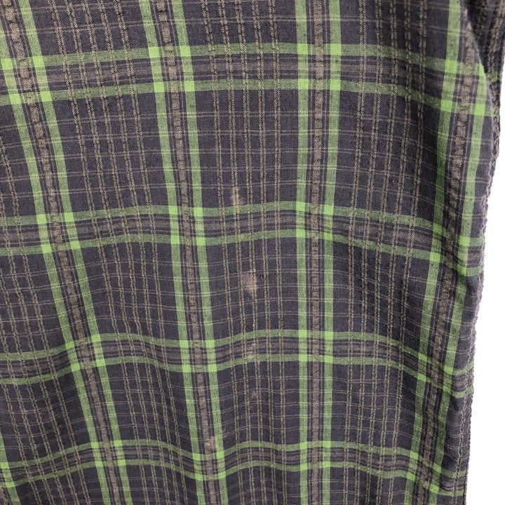 90s-00'S Timberland Check Pattern Seersucker Short-Sleeve Poly-Cotton Boxy Shirt, Men's XL (approx.) polyester Charcoal Vintage Second Hand