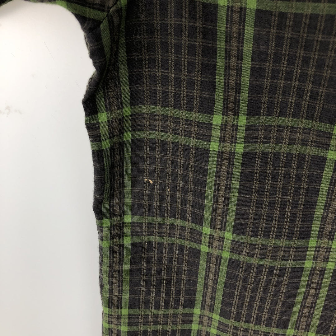 90s-00'S Timberland Check Pattern Seersucker Short-Sleeve Poly-Cotton Boxy Shirt, Men's XL (approx.) polyester Charcoal Vintage Second Hand