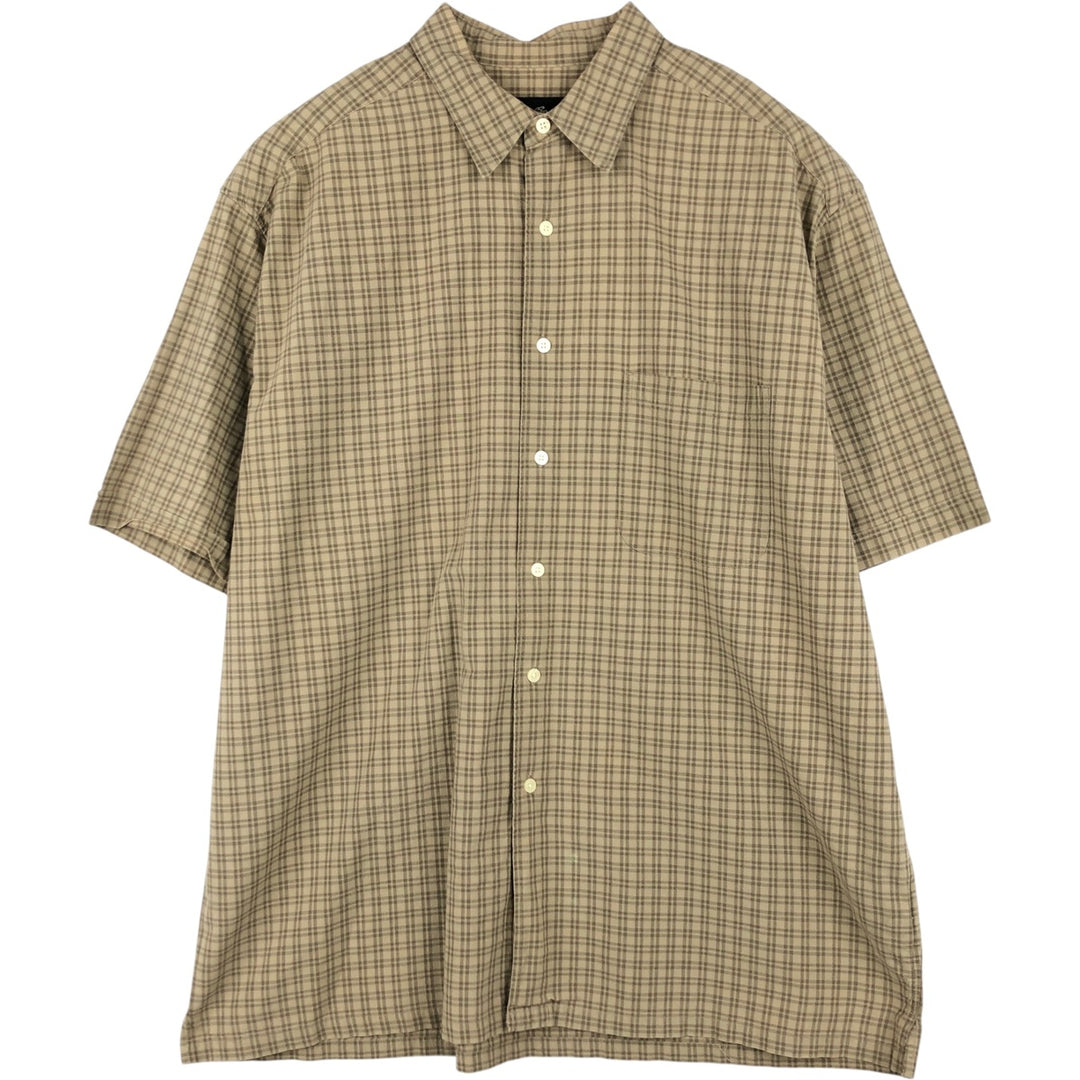 Eddie Bauer Short Sleeve Cotton Check Shirt, Box Shirt, Men's XL cotton beige type brown Vintage Second Hand