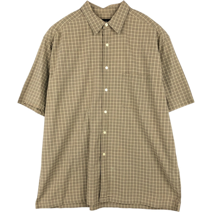 Eddie Bauer Short Sleeve Cotton Check Shirt, Box Shirt, Men's XL cotton beige type brown Vintage Second Hand