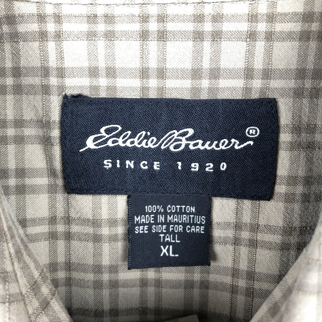 Eddie Bauer Short Sleeve Cotton Check Shirt, Box Shirt, Men's XL cotton beige type brown Vintage Second Hand
