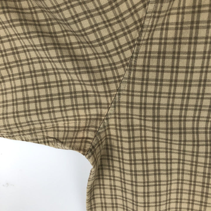Eddie Bauer Short Sleeve Cotton Check Shirt, Box Shirt, Men's XL cotton beige type brown Vintage Second Hand