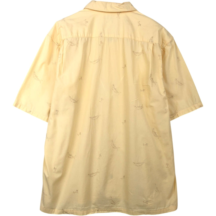 Columbia all-over fish print short-sleeved open-collar cotton shirt, boxy fit, men's size L. cotton yellow type Vintage Second Hand