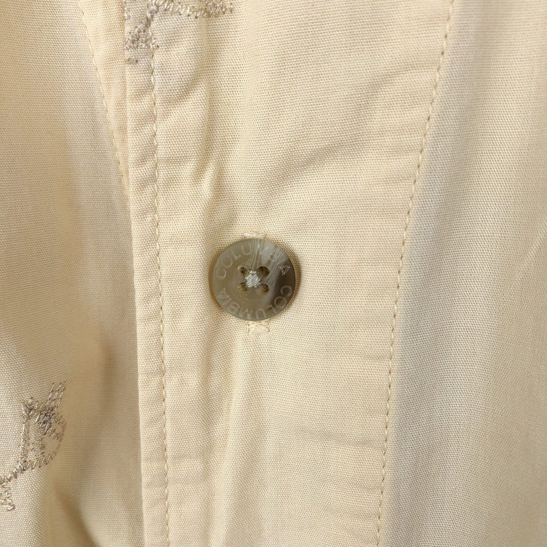 Columbia all-over fish print short-sleeved open-collar cotton shirt, boxy fit, men's size L. cotton yellow type Vintage Second Hand