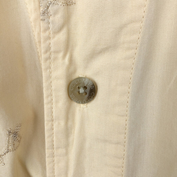 Columbia all-over fish print short-sleeved open-collar cotton shirt, boxy fit, men's size L. cotton yellow type Vintage Second Hand