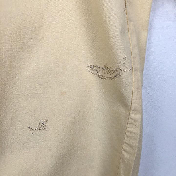 Columbia all-over fish print short-sleeved open-collar cotton shirt, boxy fit, men's size L. cotton yellow type Vintage Second Hand