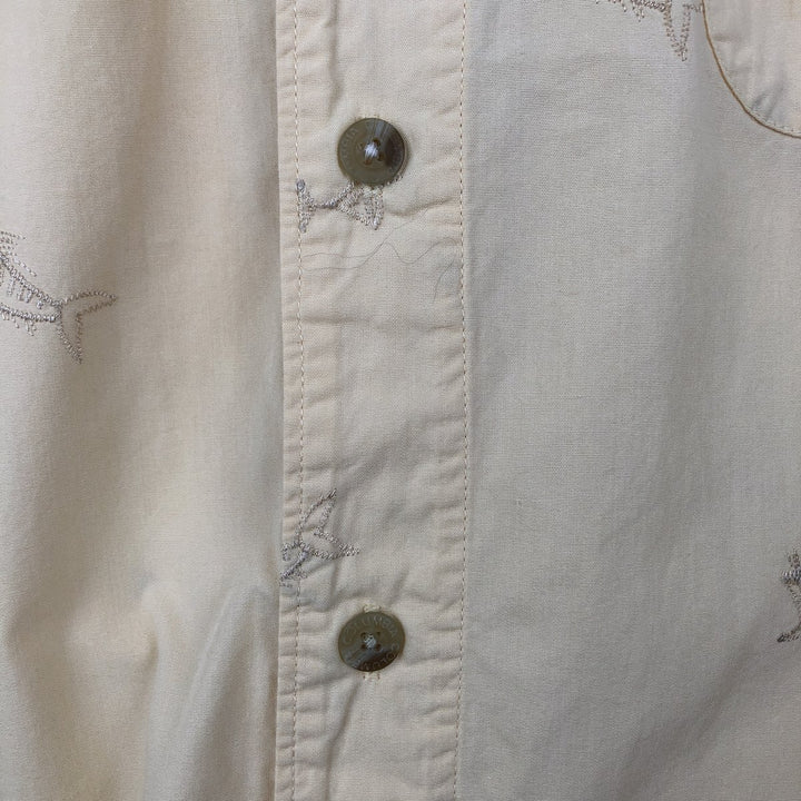 Columbia all-over fish print short-sleeved open-collar cotton shirt, boxy fit, men's size L. cotton yellow type Vintage Second Hand