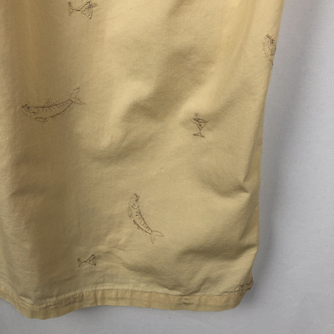 Columbia all-over fish print short-sleeved open-collar cotton shirt, boxy fit, men's size L. cotton yellow type Vintage Second Hand