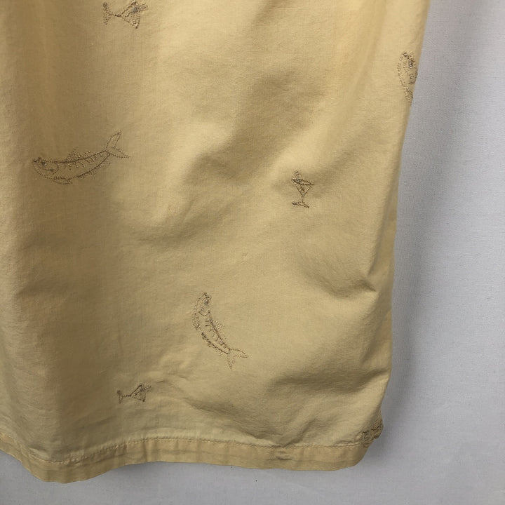 Columbia all-over fish print short-sleeved open-collar cotton shirt, boxy fit, men's size L. cotton yellow type Vintage Second Hand