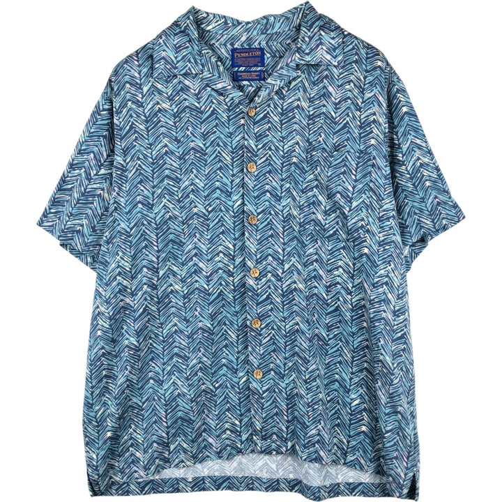 Pendleton BAMBOO SHART all-over print short-sleeved open-collar cotton shirt, boxy fit, men's size L equivalent. cotton Blue type light blue Vintage Second Hand